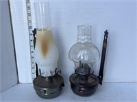 2 oil lamps w/ wall mounts