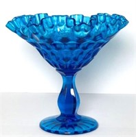 Fenton Blue Glass Thumbprint Compote with