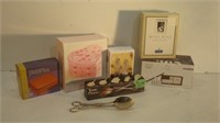 Two Jewelry Boxes, Calendar, S/P and Tongs