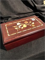 Fancy wooden jewelry box with contents