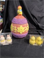 Easter cookie jar and 2 salt and pepper shaker