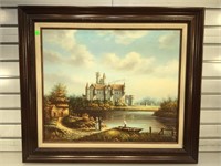 Framed oil painting of “Castle landscape” in