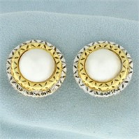 Mabe Pearl Clip on Statement Earrings in 18K Yello