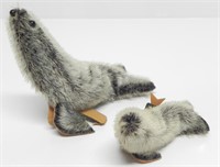 2 INUIT SEAL SKIN STUFFED TOY SEALS c1970's