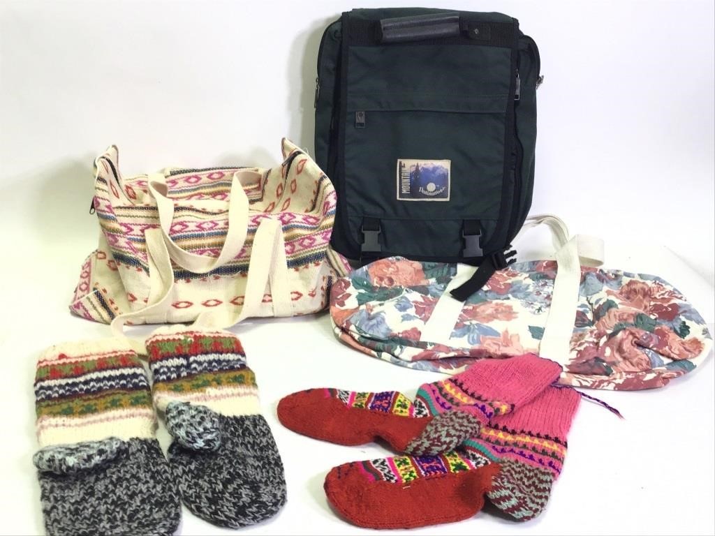Backpack, Purses, Knitted Socks +