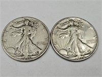 2- 1940 Walking LIberty Half Dollar Silver Coins