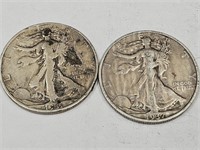 2-1937S  Walking LIberty Half Dollar Silver Coins