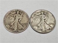 2- 1941 D Walking LIberty Half Dollar Silver Coins