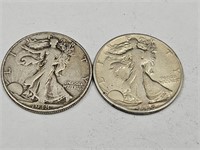2- 1938 Walking LIberty Half Dollar Silver Coins