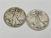 2- 1941S Walking LIberty Half Dollar Silver Coins