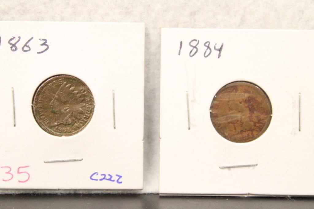 (2) U.S. ONE CENT PIECES:  1863 & 1884