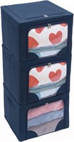 Foldable Clothes Storage Box 3 Pack  Navy  72L