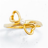 Diamond & 14k Yellow Gold Hearts Ring