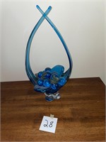 Blue Glass Basket w/ Fruit