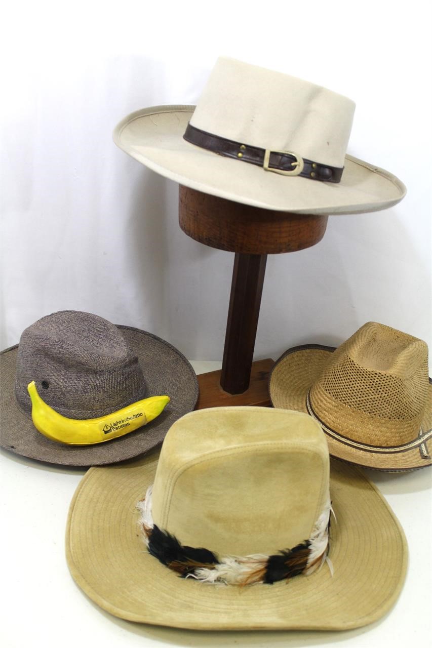 4 Men's Hats, Wool, Felt, Straw, Australian Bush++