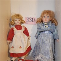 2 PORCELAIN FACE DOLLS APPROX 16 IN