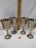 4 Silverplated wine goblets,India