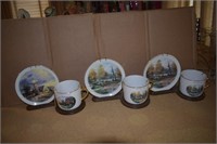 Three Painted Cup & Saucer Sets
