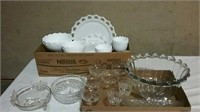 2 boxes milk glass, stemware and bowls