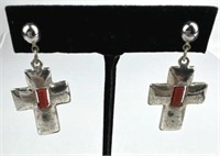925 Silver Vintage Cross Dangle Earrings