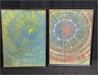 Two abstract spin art paintings, 16" x 12"