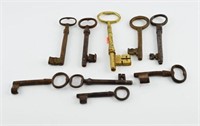 (9) Large skeleton keys in brass and iron