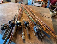 Large Lot of Rods, Reels & Cane Poles
