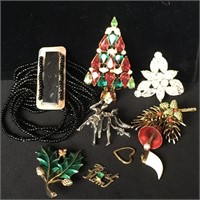 Several Holiday and Festive Brooches