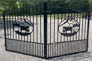Bi-Parting 14ft Wrought Iron Gate Cow Scene