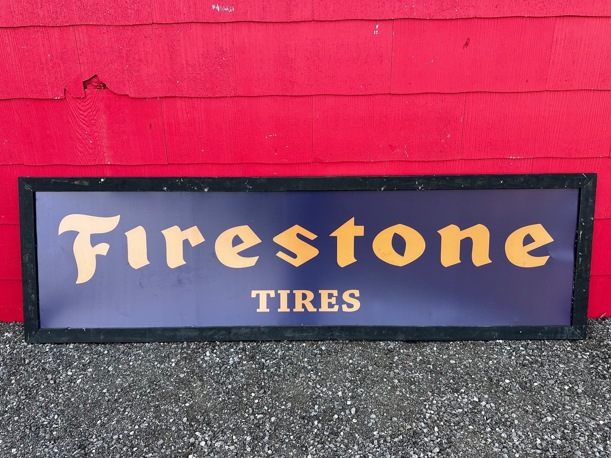 8ft x 2.5ft Framed Metal Firestone Sign