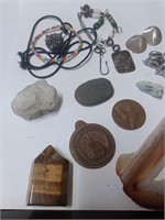 Lot of Various Stones, Silvertone Necklace, and