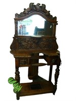 Highly carved, TOC, mirror backed, hall tree with