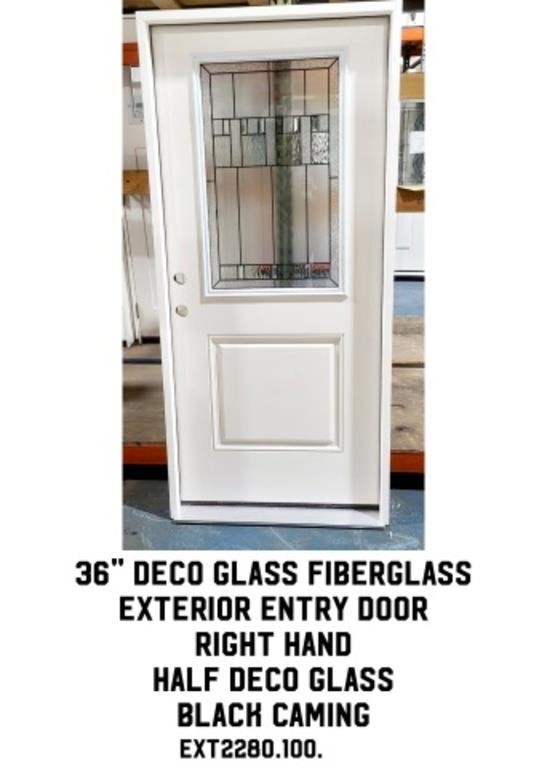 36" RH Deco Glass Fiberglass Ext. Entry Door