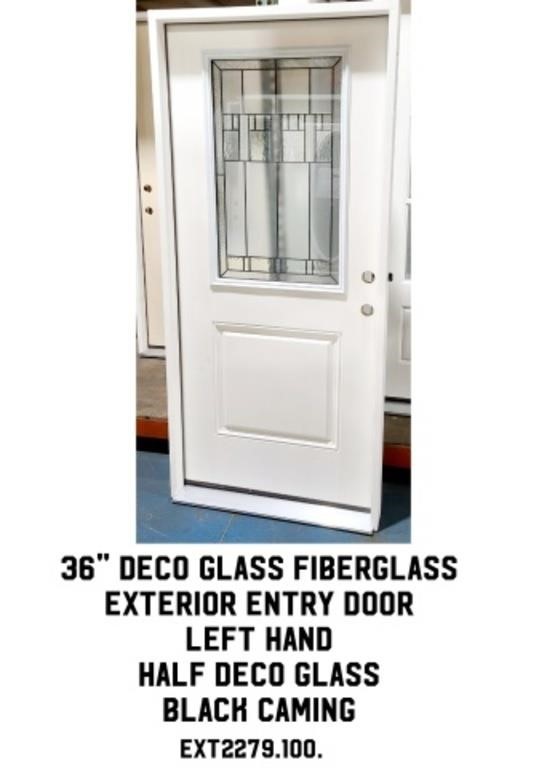 36" LH Deco Glass Fiberglass Ext. Entry Door