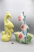 Pair 1950s Maddux Ceramic Art Angel Fish Planters