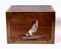 Japanese storage box,  mahogany, brass trim