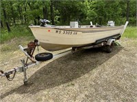 16 Foot Aluminum Boat w/Trailer & Out Board Motor
