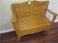 A Solid Oak Deacon's Bench With Hinged Seat