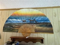 Wooden Shelf & Large Decorative Fan