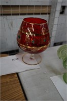 Venetian red glass large snifter with green