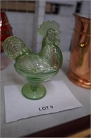green glass rooster candy dish