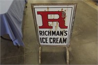 RICHMAN'S PORCELAIN ICE CREAM SIGN W/STAND