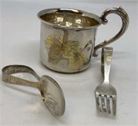 Vintage Sterling Silver Baby Cup & Spoon & Fork