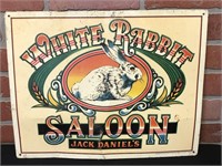 Vintage White Rabbit Metal Saloon Sign