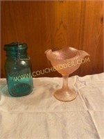 Fenton Pink Iridescent Stretch Glass Compote Dish
