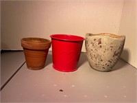terracotta, red metal & stone effect planter pots