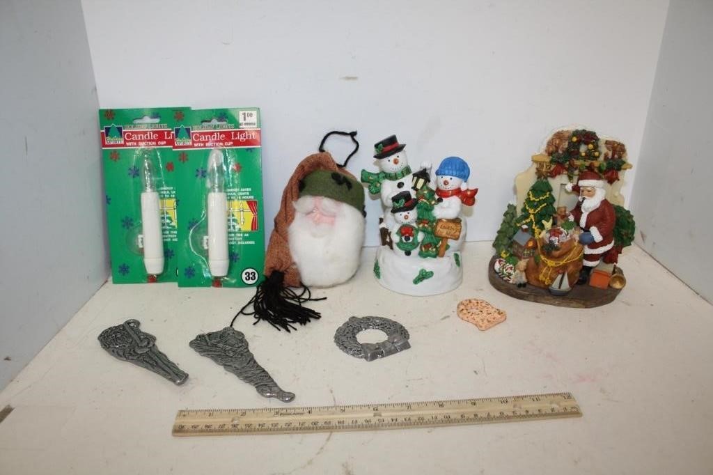 Ceramic Musical Snowman, Santa Delivering Presents