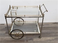 Chrome, glass and brass bar cart