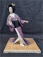 Vintage hand made geisha, doll on wood base