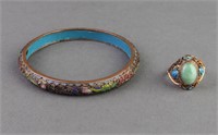 Silver & Stone Filigree Ring W Cloisonne Bracelet